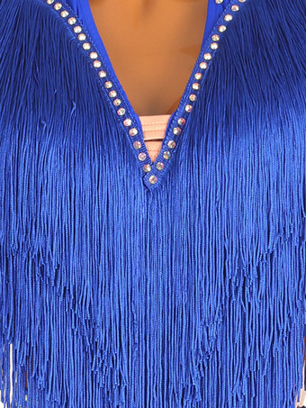 ラテンダンスドレス ロイヤルブルー レディース フリンジ ライクラスパンデックス ドレス ダンス衣装
