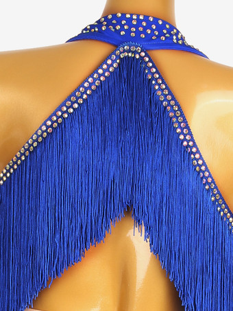 ラテンダンスドレス ロイヤルブルー レディース フリンジ ライクラスパンデックス ドレス ダンス衣装