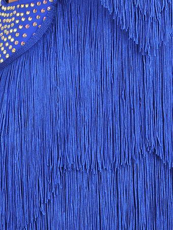 ラテンダンスドレス ロイヤルブルー レディース フリンジ ライクラスパンデックス ドレス ダンス衣装