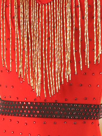 ラテンダンスドレス トゥレレッド レディース フリンジ ライクラスパンデックス ドレス ダンスウェア