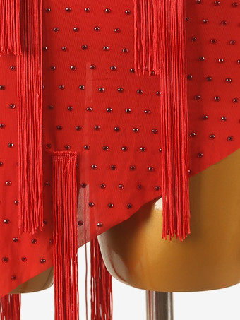 ラテンダンスドレス トゥレレッド レディース フリンジ ライクラスパンデックス ドレス ダンスウェア