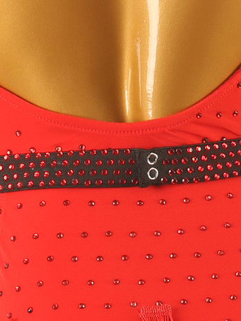 ラテンダンスドレス トゥレレッド レディース フリンジ ライクラスパンデックス ドレス ダンスウェア