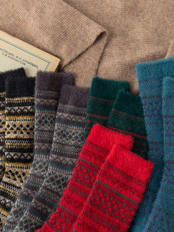 綿混紡靴下アステカ柄クリスマスギフト冬暖かい靴下