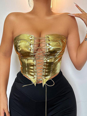 超セクシーなカルブウェア ストラップレス ノースリーブ レースアップ ソリッドカラー レディース トップス