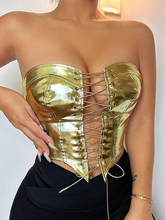 超セクシーなカルブウェア ストラップレス ノースリーブ レースアップ ソリッドカラー レディース トップス