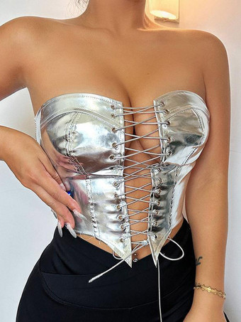 超セクシーなカルブウェア ストラップレス ノースリーブ レースアップ ソリッドカラー レディース トップス