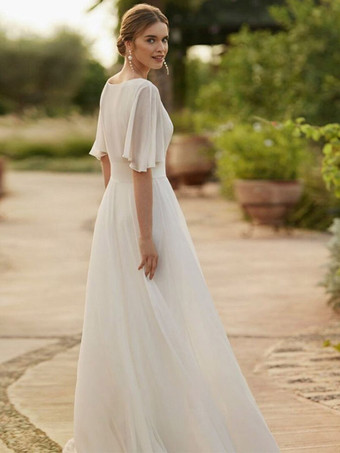 Combinaison de mariée tenue de mariée col V sans manche avec une cape