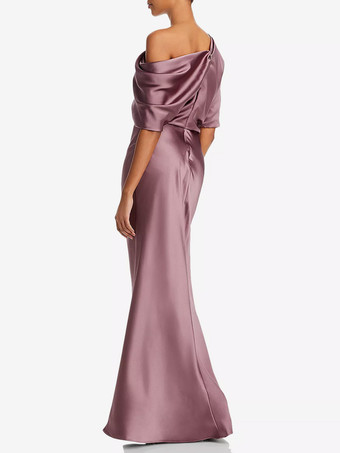 マザードレス ワンショルダー 半袖 マーメイド プリーツ マキシレングス ウェディング ゲストドレス