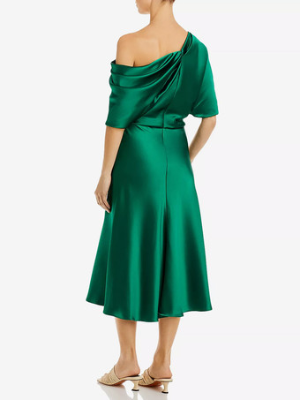 ブライダルマザードレス ワンショルダー 半袖 ショートプリーツ 膝丈ゲストドレス 結婚式用