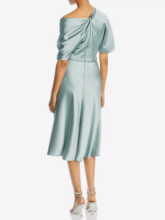 ブライダルマザードレス ワンショルダー 半袖 ショートプリーツ 膝丈ゲストドレス 結婚式用