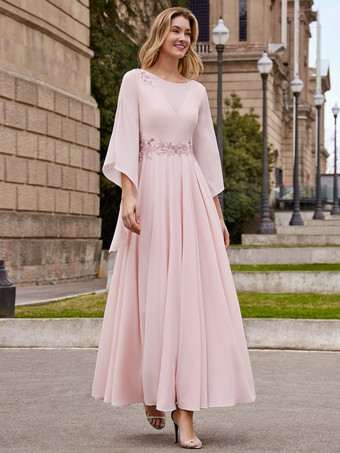 Party Dress For Mother Of The Bride Jewel Neck Half Sleeves A-Line Ankle-Length Wedding Guest Dresses