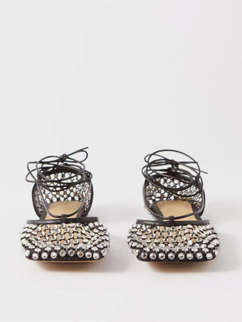 Flache Damensandalen mit Strasssteinen zum Schnüren  Party- und Abschlussballschuhe