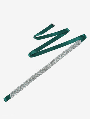 ダークグリーン花嫁ベルト シルバー ダイヤモンド ベルト