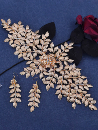 ゴールド 結婚式のかぶとイヤリング帽子金属ヘアアクセサリー花嫁のための