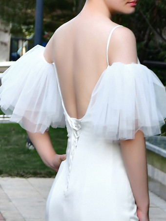 ウェディングラップ ブラック 半袖 フレアスリーブ チュール パール ブライダル カバーアップ