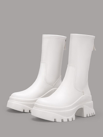 ホワイト レディース アンクル ブーツ ブラック ラウンドトゥ フラットフォームブーツ