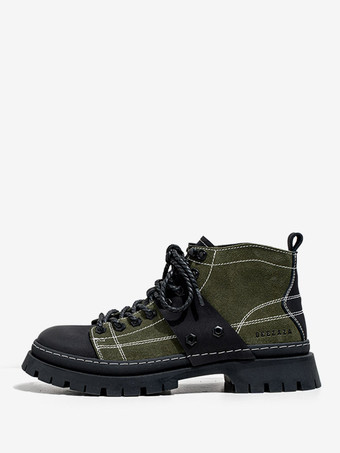 グリーン メンズブーツ ワークブーツ スエードレザー ラウンドトゥ コンバットブーツ