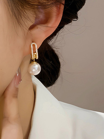Bridal Earrings Imitation Pearl Metal Pierced Wedding Jewelry