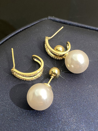 ゴールド ブライダル イヤリング イミテーション パール メタル ピアス ウェディング ジュエリー