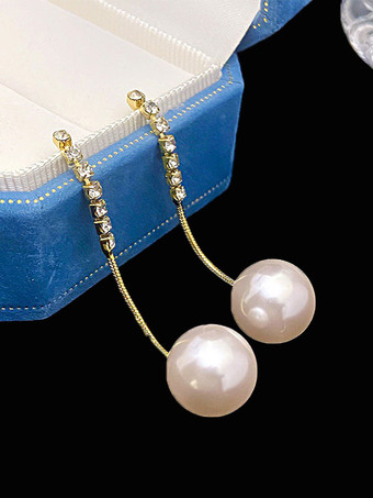 GoldHochzeit Ohrringe Imitation Perle Metall durchbohrt Brautschmuck