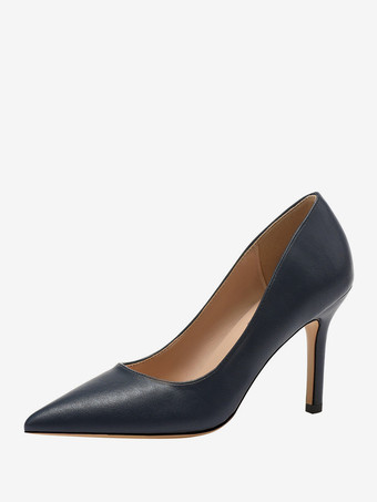 ディープブルーレディース ヒール サンダル ポインテッドトゥ サンダル スティレットヒール PU レザー