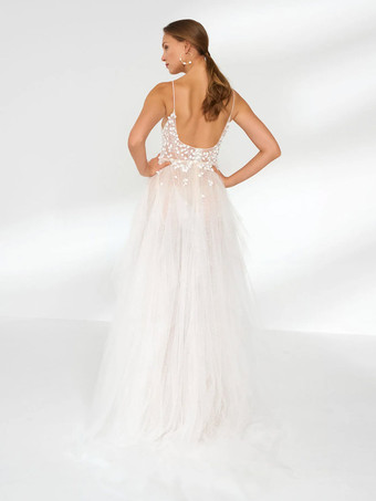 ウェディングドレス Vネック ノースリーブ スイープレース ブライダルガウン