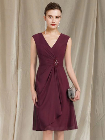 マザードレス Vネック ノースリーブ Aライン プリーツ ゲストドレス 結婚式用