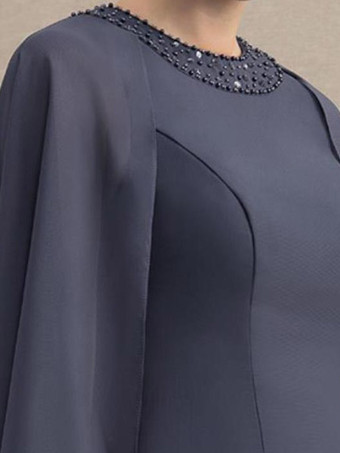 パーティードレス 花嫁の母用 ジュエルネック 3/4丈 袖 Aライン ビーズ ゲストドレス 結婚式用