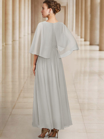 Brautmutterkleider A-Linie- Abendkleider für Hochzeit Chiffon Hellgrau  1/2 Ärmel V-Ausschnitt bodenlang bodenlang mit Reißverschluss