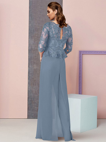 パーティードレス 花嫁の母用 ジュエルネック 7分袖 シース アップリケ ゲストドレス 結婚式用