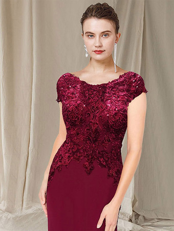 ブライダルマザードレス ジュエルネック 半袖 シースアップリケ 結婚式のゲストドレス