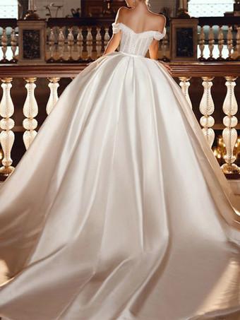 Princess Wedding Dress Princess Silhouette Strapless Short Sleeves Natural  Waist With Train Bridal Gowns - Milanoo.com