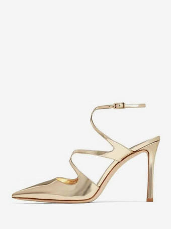 ブラック ハイヒール ポインテッド トゥ スティレット ヒール ストラップ ドレス パンプス