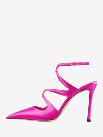 ブラック ハイヒール ポインテッド トゥ スティレット ヒール ストラップ ドレス パンプス