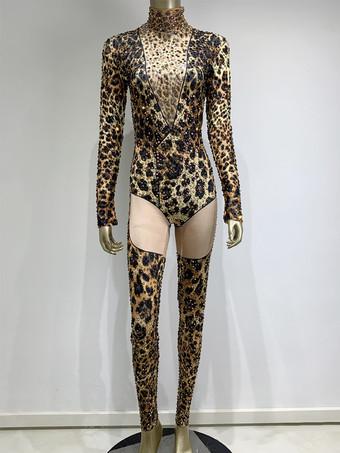 Body Sexy con estampado de leopardo y diamantes para mujer traje