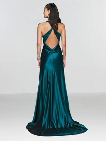 ブライドメイドドレス 弾性シルクのようなサテン Aラインスイープフォーマルガウン