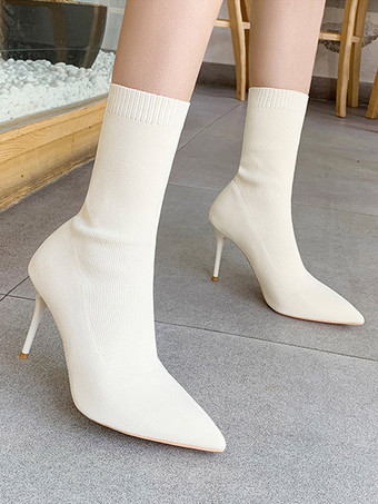 女性アンクルブーツ アプリコット ポインテッドトゥ スティレットヒール グローブ ブーティ