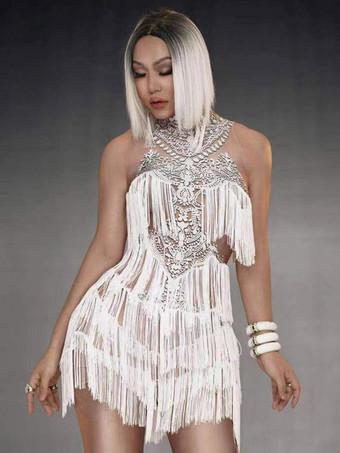 White Party Dress Fringe, Women Sexy White Fringe Dress
