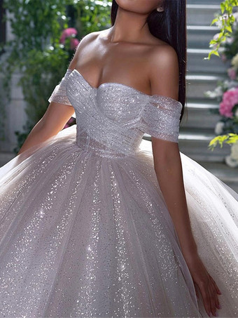 レース ウェディングドレス トレイン プリンセス シルエット 半袖 チュール ストラップレス ブライダルドレス