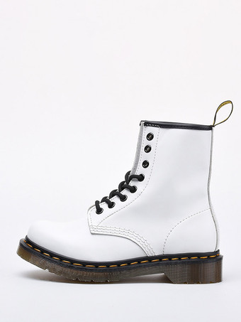 ホワイト ブラック マーティン レースアップ アンクル ブーツ
