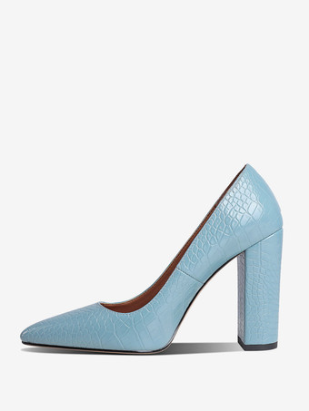 Hellschiefergrau Schwarze High Heels Damen Pumps mit spitzer Zehenpartie und Steinmuster und klobigem Absatz