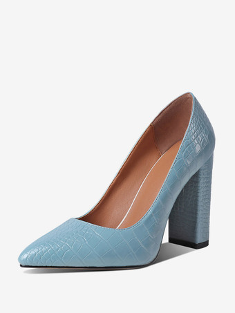 Schwarze High Heels Damen Pumps mit spitzer Zehenpartie und Steinmuster und klobigem Absatz