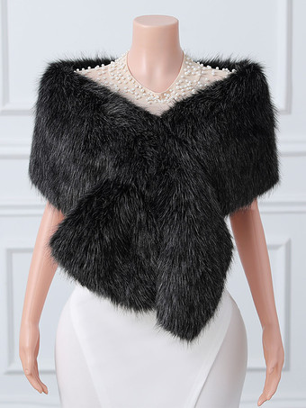 ブラック ウェディングラップ エクリュ ホワイト トップス フェイクファー ブライダル カバーアップ
