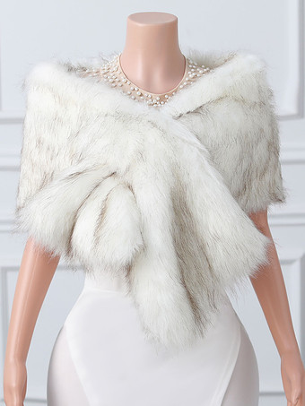 アイボリーウェディングラップ エクリュ ホワイト トップス フェイクファー ブライダル カバーアップ
