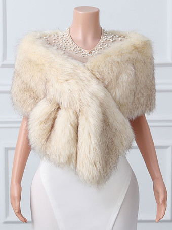 ベージュウェディングラップ エクリュ ホワイト トップス フェイクファー ブライダル カバーアップ