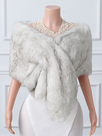 ライトグレー ウェディングラップ エクリュ ホワイト トップス フェイクファー ブライダル カバーアップ