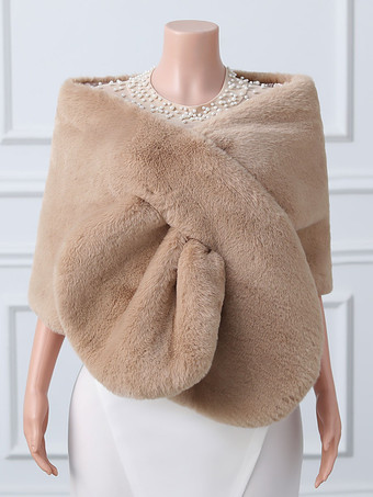 ラクダ色 ウェディングラップ アイボリートップス フェイクファー ブライダルカバーアップ