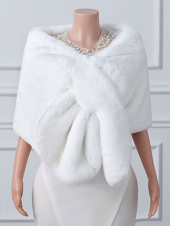 ホワイト ウェディングラップ アイボリートップス フェイクファー ブライダルカバーアップ