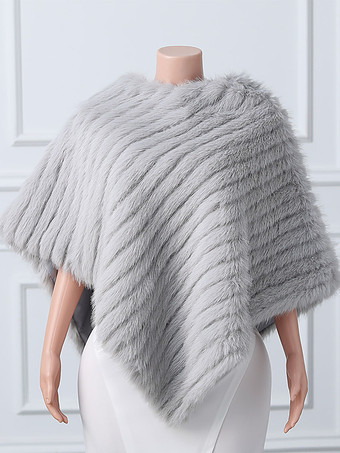 ライトグレーウェディングラップ ホワイト ハイカラー トップス フェイクファー ブライダル カバーアップ