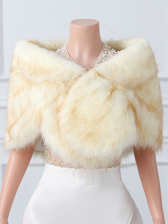 ベージュウェディング ラップ ベージュ トップス フェイクファー ブライダル カバーアップ